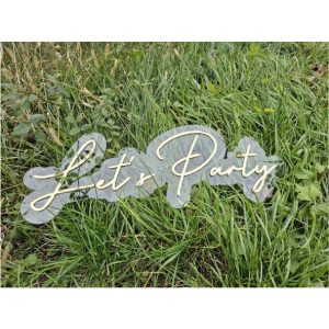 Decoratiune plexiglas transparent si oglinda aurie "Let's Party"